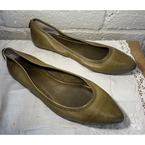 Frye Regina Leather Pointed Toe Ballet Flats Women's 9M Green $148 - Picture 1 of 8